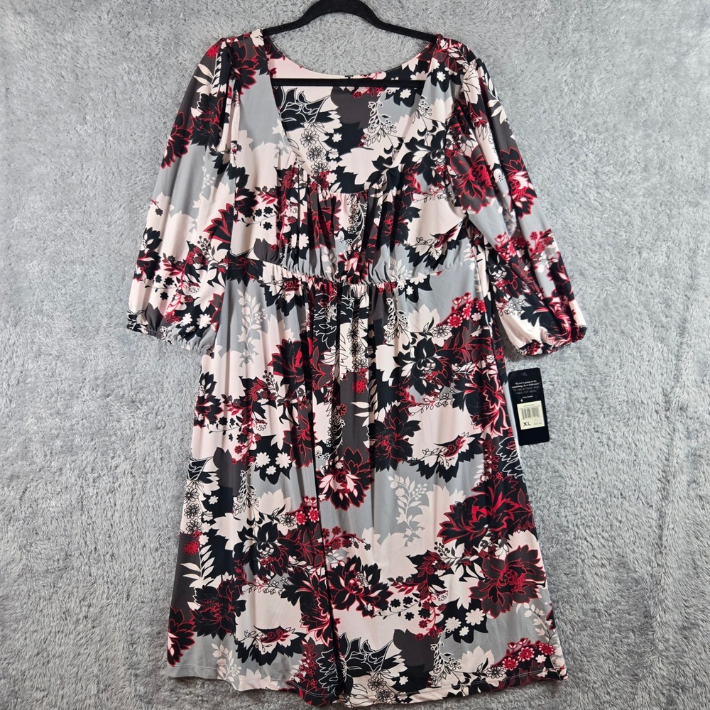 Daisy Fuentes In The Mix Floral Dress Red Hot Combo XL DFSH0820 NEW